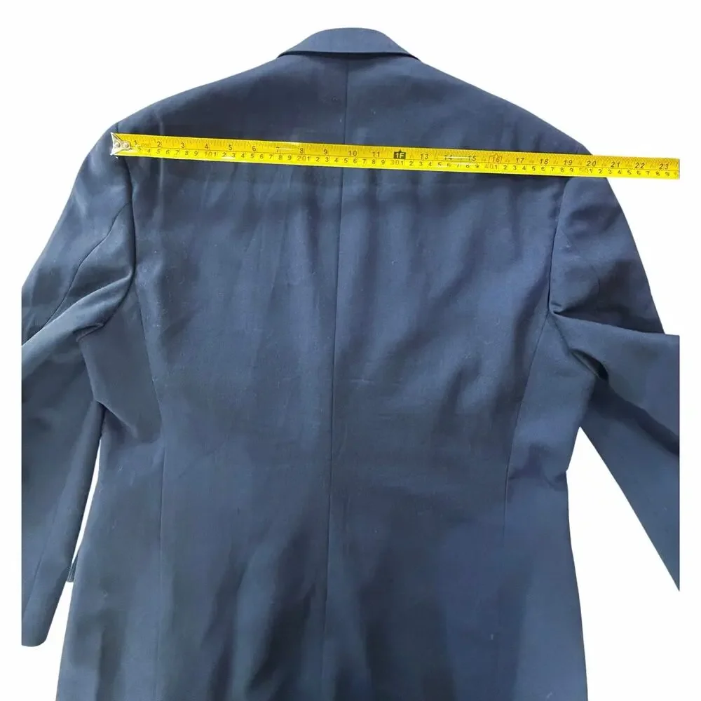 Vintage Navy Blue Double Breasted Blazer 100% Wool Gold Crest Buttons USA SZ 44R